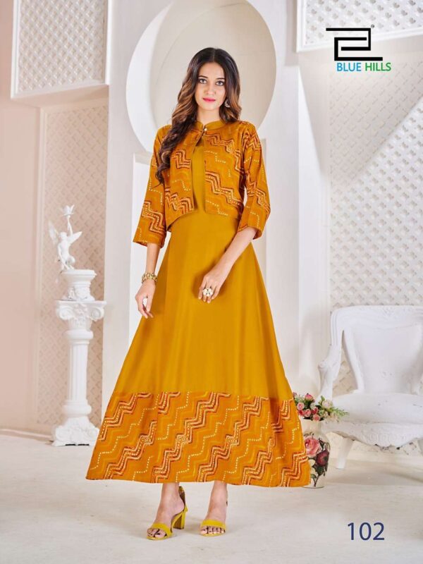 bluehills hello jacket 101 104 series fancy designer full flare style kurti catalogue online supplier surat 1 2023 01 23 19 08 17