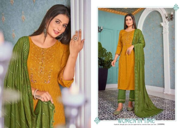 kalaroop jasmeen 13592 13597 series fancy rayon kurti and pant with dupatta catalogue online exporter surat 6 2023 01 20 16 06 15