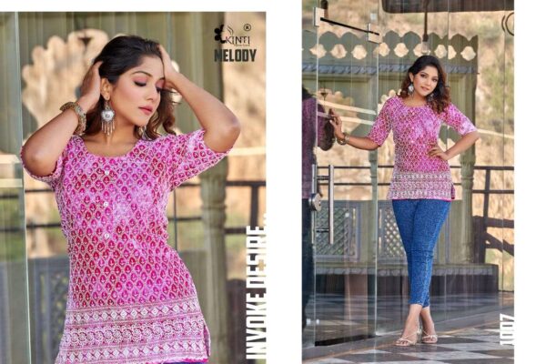 kinti fashion melody rayon slub tie dye with luckhnawi work kurti manufacturer surat 2 2023 01 19 15 36 42