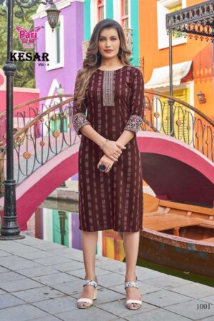 pari kesar vol 2 1001 1008 series rayon fancy designer kurtis catalogue manufacturer surat 2023 01 09 14 59 46