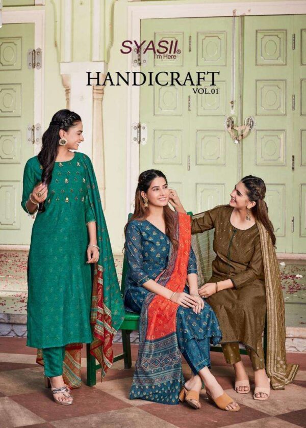 syasii designer handicraft vol 1 1001 1006 series exclusive designer kurti pant with dupatta new catalogue 2023 01 27 18 02 22