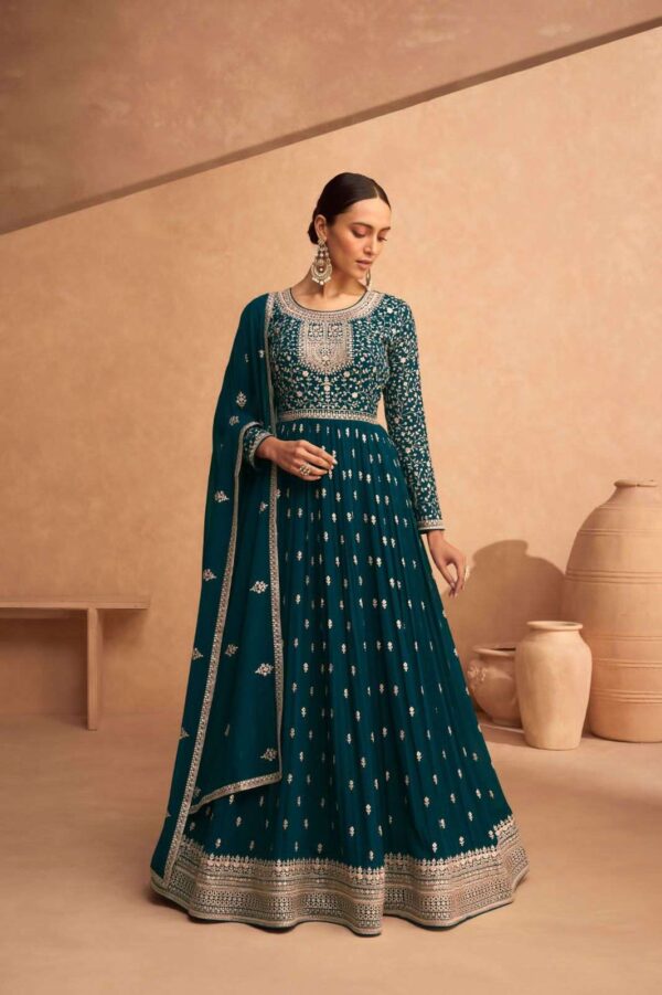 aashirwad creation leela 9485 9488 series real georgette designer party wear gown with dupatta latest catalogue 2 2023 02 02 15 34 23