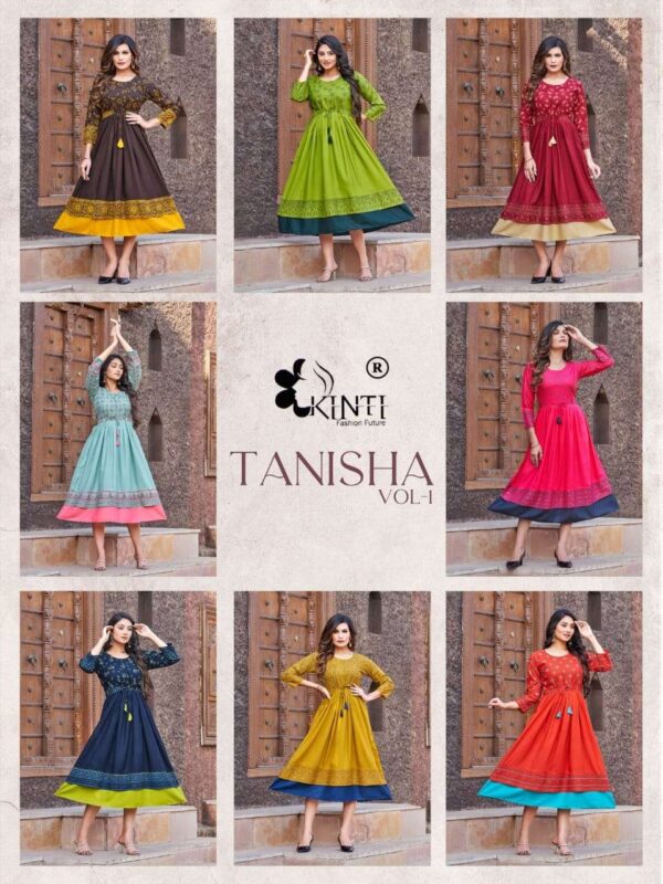 kinti fashion tanisha vol 1 1001 1008 series rayon designer flare style designer kurtis catalogue wholesaler surat 11 2023 02 03 14 44 07