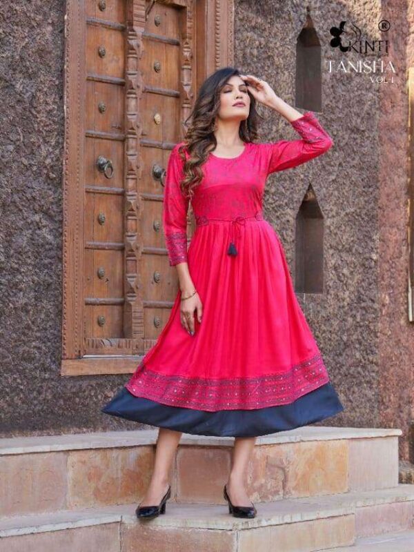 kinti fashion tanisha vol 1 1001 1008 series rayon designer flare style designer kurtis catalogue wholesaler surat 2023 02 03 14 44 07