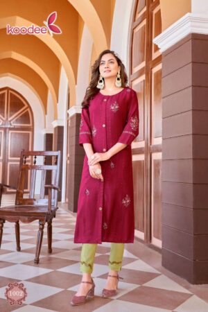 koodee naveli vol 1 1001 1006 series heavy rayon designer kurtis catalogue manufacturer surat 2023 01 31 15 13 08