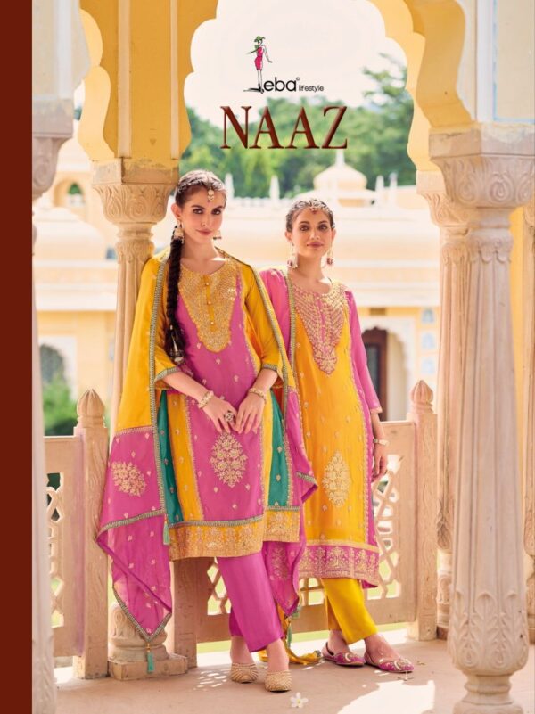 EBA LIFESTYLE NAAZ HEAVY CHINON EMBROIDERY SUITS LATEST CATALOGUE 4